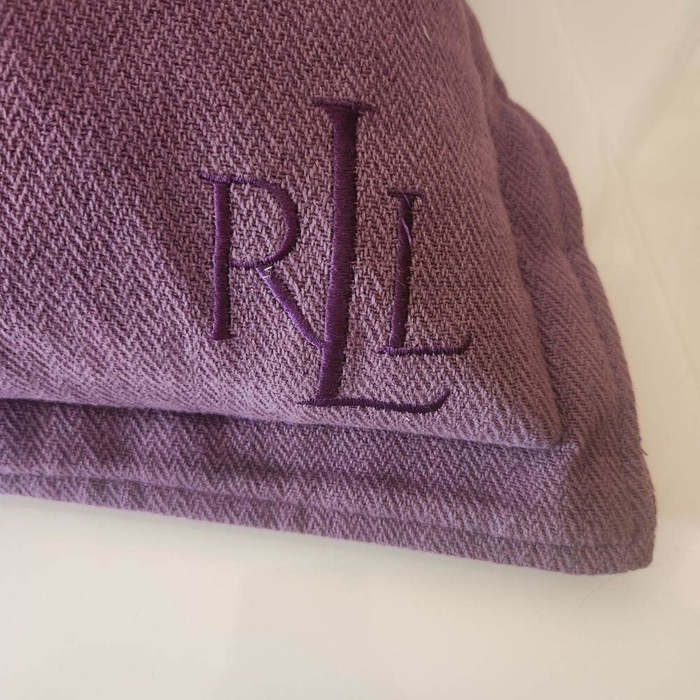 Ralph Lauren Purple Herringbone Lumbar Pillow Embroidered RLL Monogram 28x15